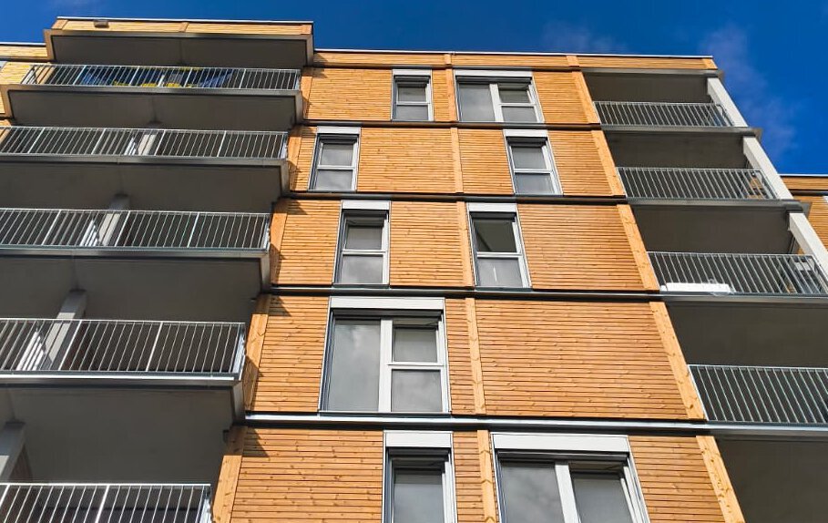 Wooden façade of a project